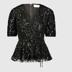 Mac Duggal Black Sequin Wrap Top